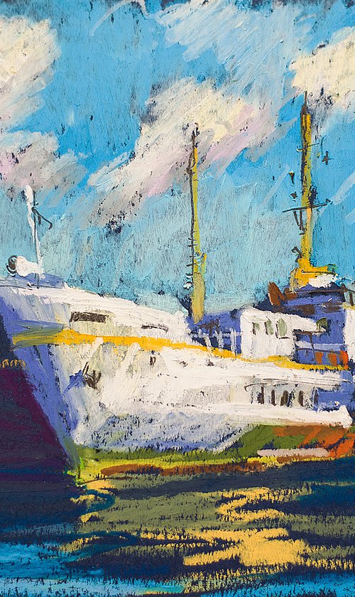 Istanbul boat. Mini painting. Oil pastel painting. Small original travel sea gift interior decor mini by Sasha Romm