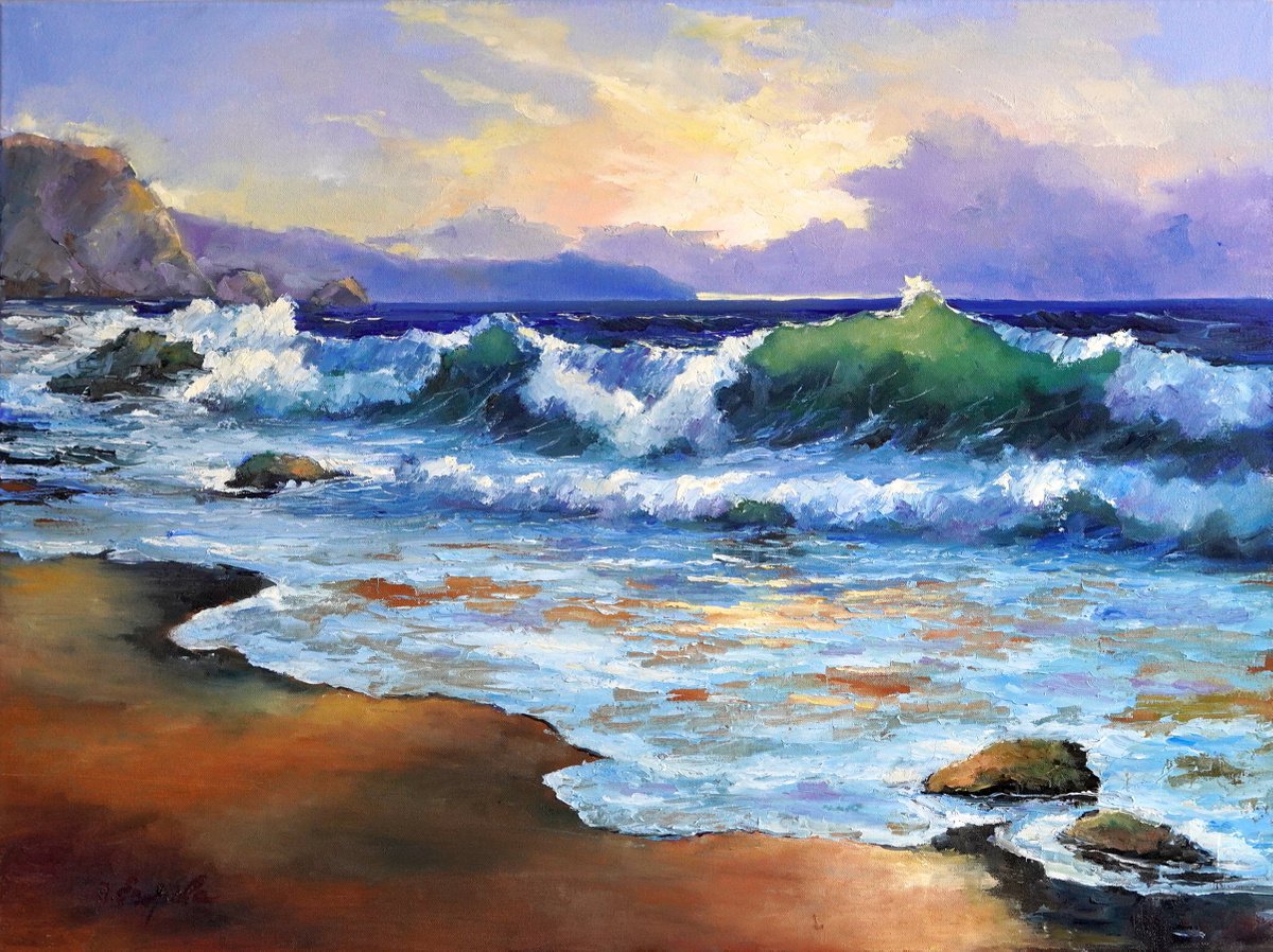 Impressionistic Landscape Oil Painting By Olga Egorov, 31 X 24", New Day, Original Artwork