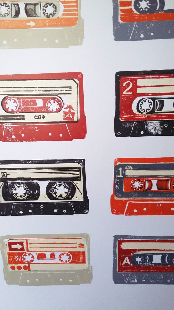 Linocut cassette tapes #62