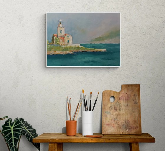 Lighthouse Sucuraj on island Hvar in Croatia. Adriatic sea