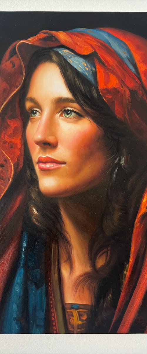 Leon Poynter red portrait oil painting by Leon Poynter