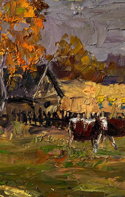 Village Cows Grazing by Boris Serdyuk