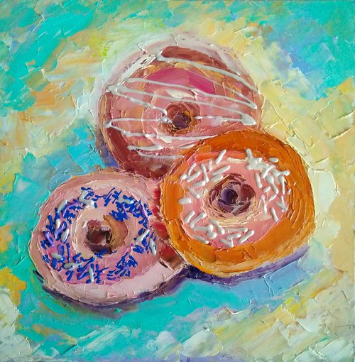 Donuts Painting Original Art Food Still Life Artwork Dessert Wall Art by Yulia Berseneva