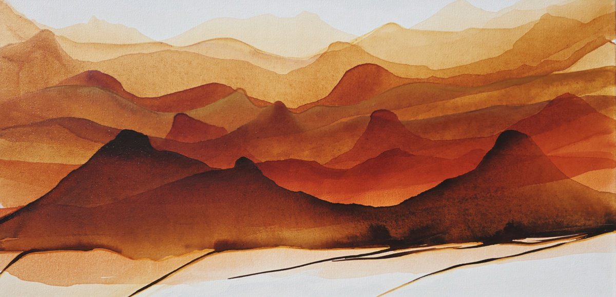 Impressionistic Landscape Acrylic Painting By Danijela Dan, 39 X 20, Java Vulcanos Ii, Original Artwork