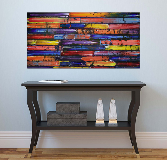 "Slip Through The Cracks" - Original PMS Abstract Oil Painting On Wooden Panel - 48" x 24"