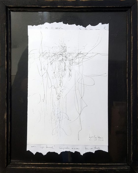 Spontaneous framed ink angel drawing by O KLOSKA