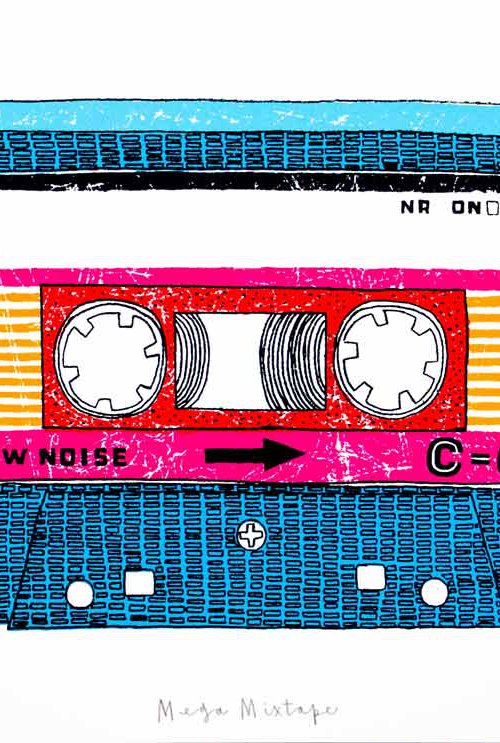 Personalised 'Blue Mega Mixtape' Screenprint by Charlotte Farmer