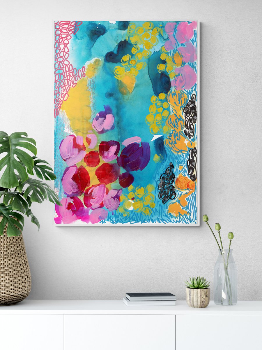 BLUE AND YELLOW ABSTRACT - Large Abstract Giclee print on Canvas - Limited Edition of 25 A... by Sasha Robinson