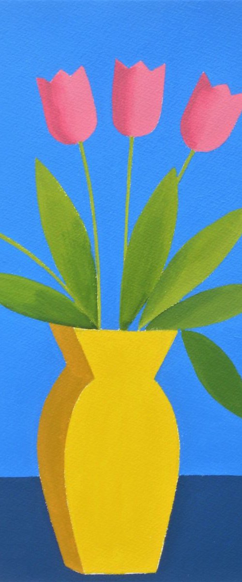 Pink Tulips in a Yellow Vase by Jan Rippingham