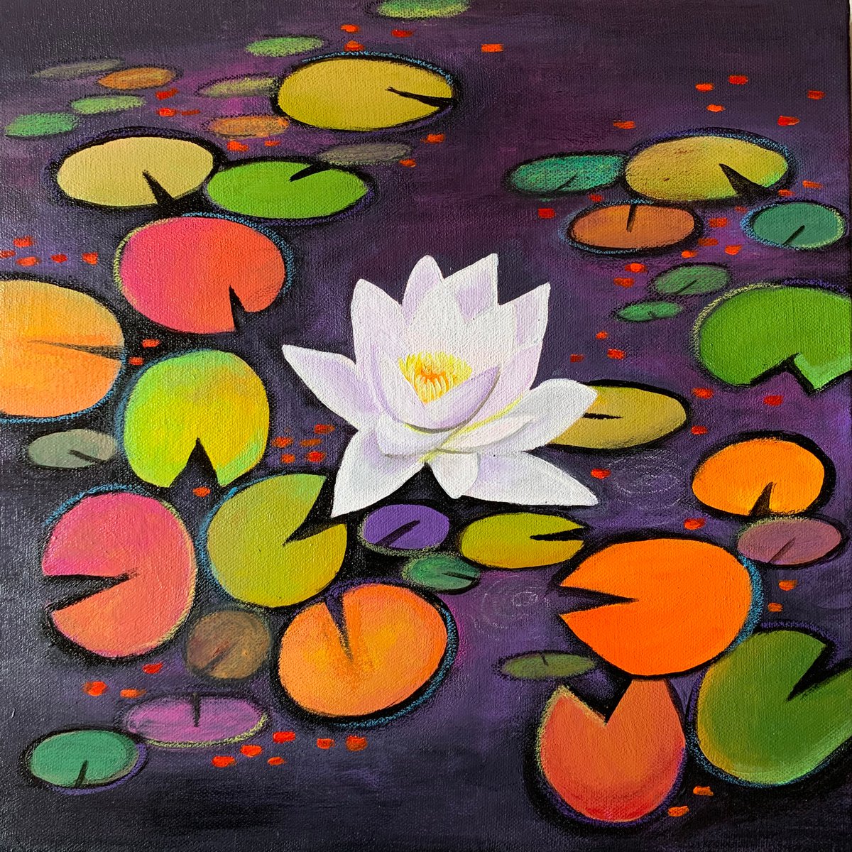 White Water lily !! Ready to hang painting!! flower painting!! by Amita Dand