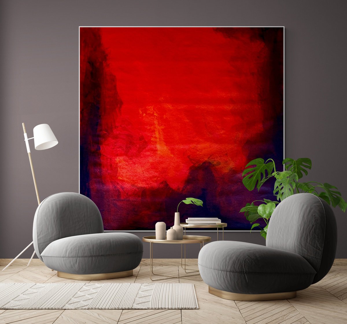 Abstract Acrylic Painting By Anita Kaufmann, 79 X 79, Red Abstract 0625, Original Artwork