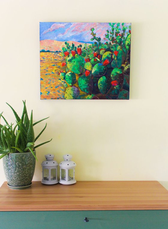 Desert cactus - Cactus oil painting landscape