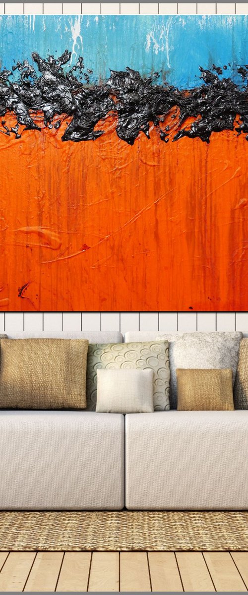 Outback Tango 140cm x 100cm Blue Orange Textured Abstract Art by Franko
