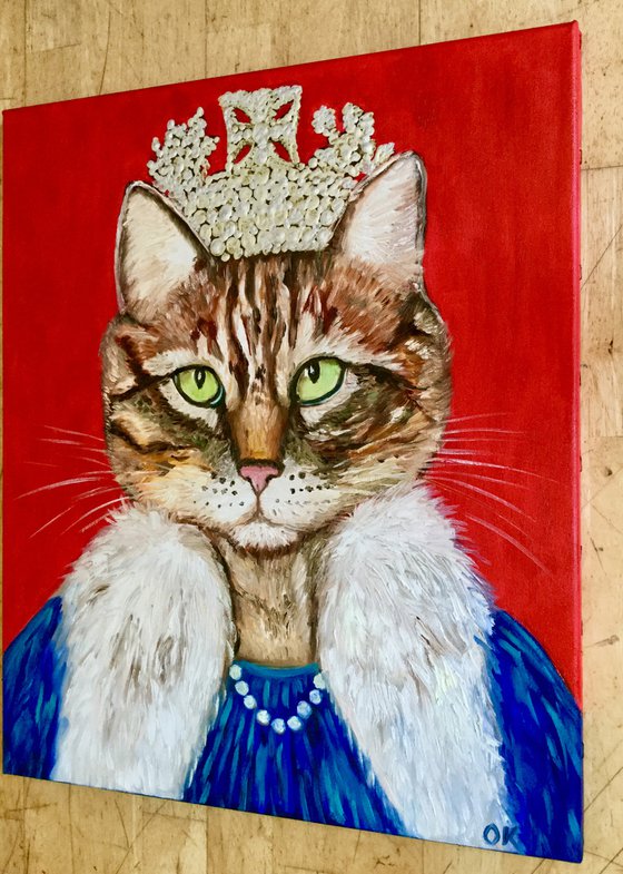 Cat La Queen FELINE ART.  Original oil painting for cat lovers