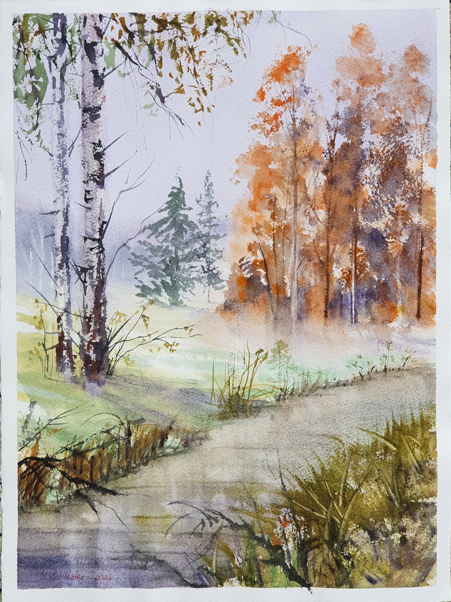 Impressionistic Landscape Watercolour By Yulia Schuster, 11 X 15", Woodland Daydream, Original Artwork