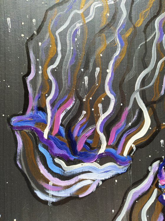 Dance in the ocean - acrylic painting, jellyfish, jellyfish painting, oil painting, animals, life of jellyfish, sea, ocean