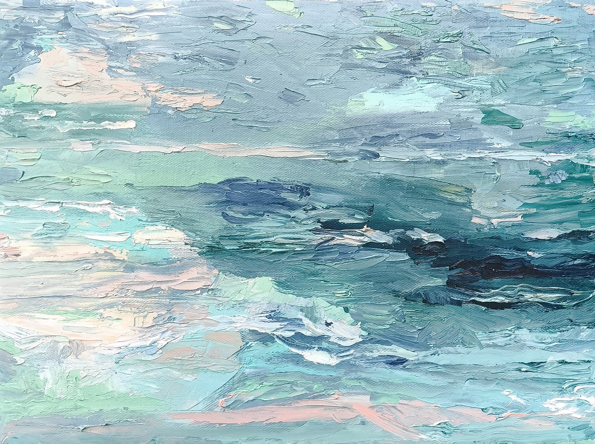 Impressionistic Landscape Oil Painting By Narine Vardanyan, 16 X 12", Gentle Waves, Original Artwork