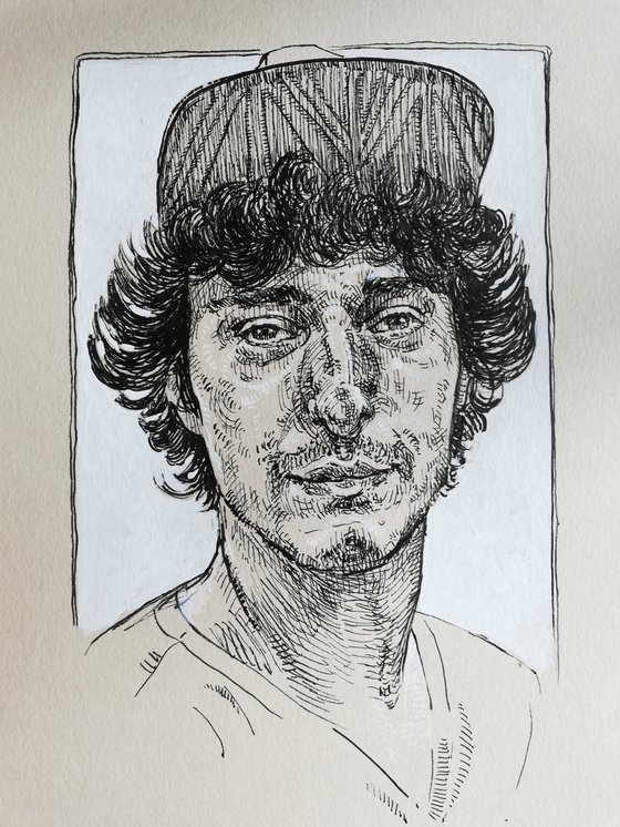 Man portrait. Pen and ink drawing. Cross hatch art