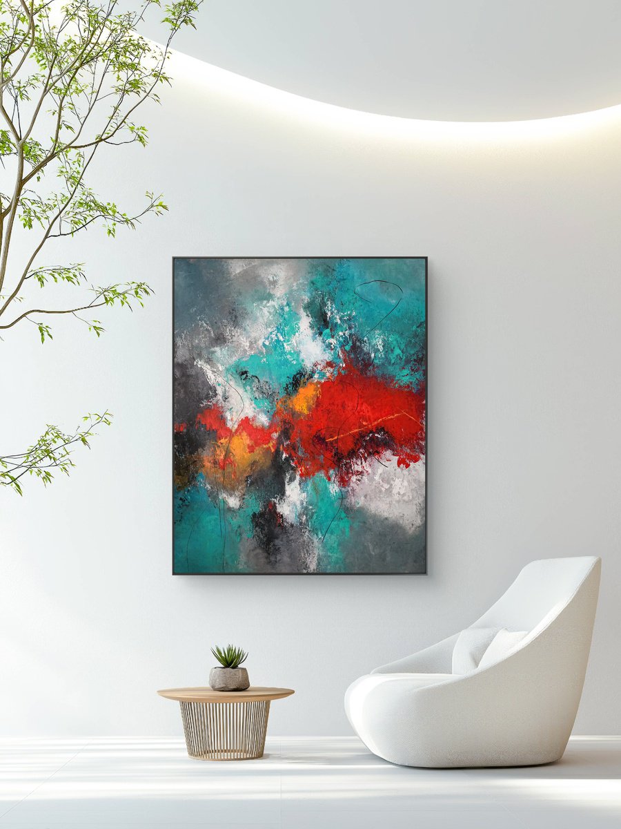 Expressive Abstract Acrylic Painting By Veronika Obushikhina, 31 X 39", Emergence 4, Original Artwork