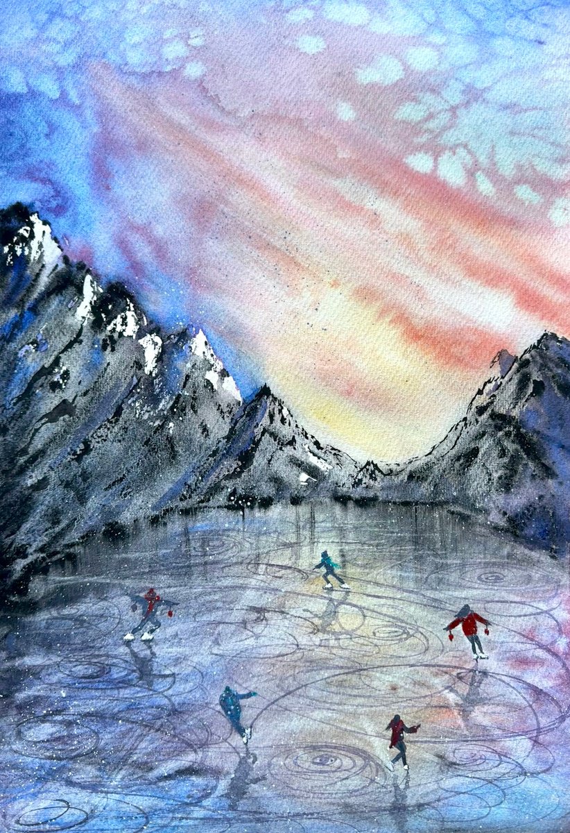 Impressionistic Watercolour , Christmas In Lapland Big Sise By Yuliia Sharapova, 15 X 22, Artwork For Sale On Artfinder