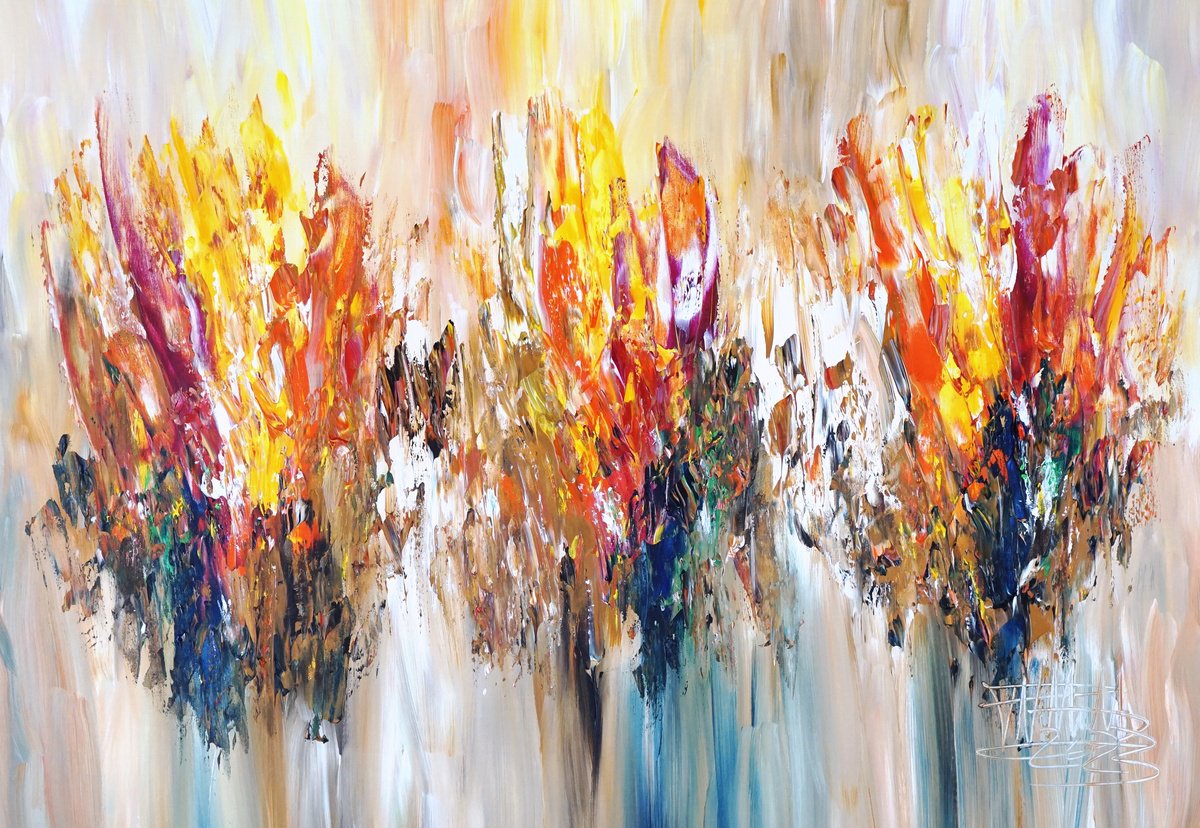 Abstract Acrylic Painting By Peter Nottrott, 47 X 33", Sunny Nature M 11, Original Artwork