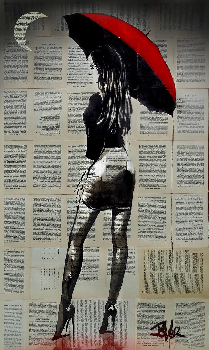 Expressive Portrait Ink Drawing By Loui Jover, 28 X 44", Moon Shadow, Original Artwork