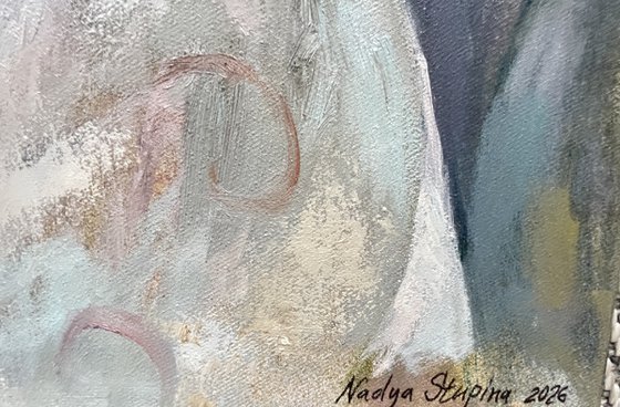 Spring still life with ornamental fabric