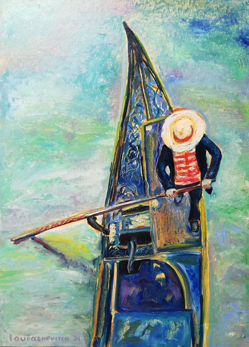 Impressionistic Portrait Oil Painting By Katia Ricci, 10 X 14", Gondolier In Venice, Original Artwork