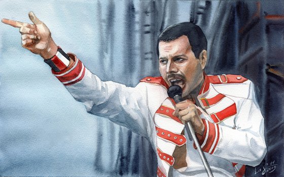 Watercolor portrait of Freddie Mercury