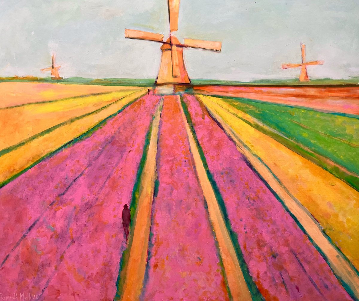 Expressive Oil Painting , Wandeling Door De Tulpen By Romuald Mulk Musiolik, 28 X 24, Artwork For Sale On Artfinder
