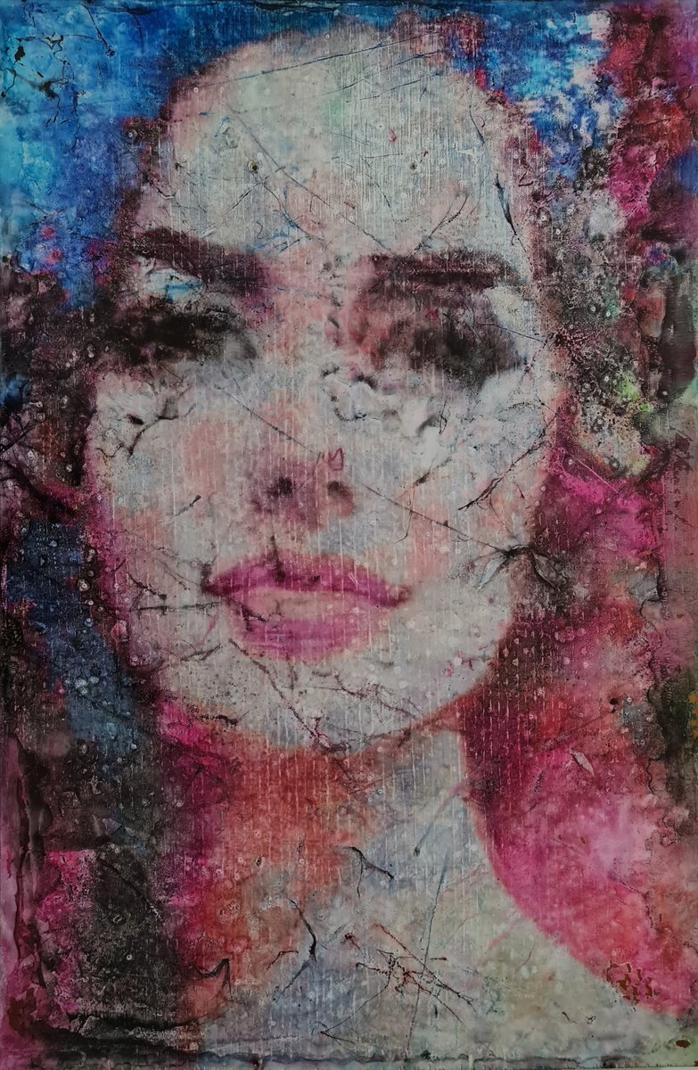 Abstract Portrait Acrylic Painting By Alessio Mazzarulli, 23 X 35, Dreaming Of You (N.701), Original Artwork