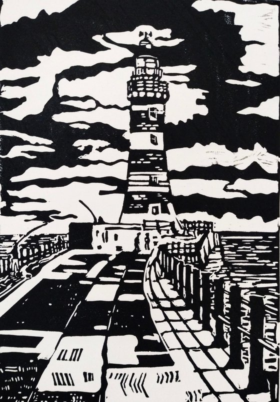 Roker lighthouse and fishermen, Sunderland