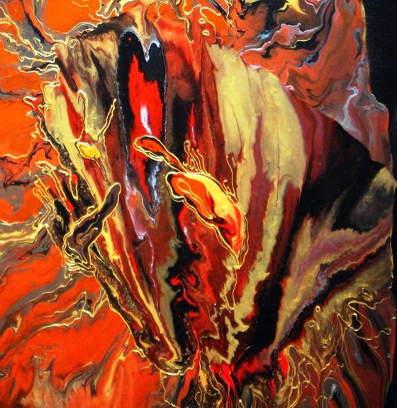 Abstract Red, Black and Gold Painting "Mystical dreams" 60 x 70cm