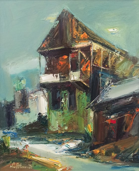 House  (34x42cm, oil painting, ready to hang, palette knife)