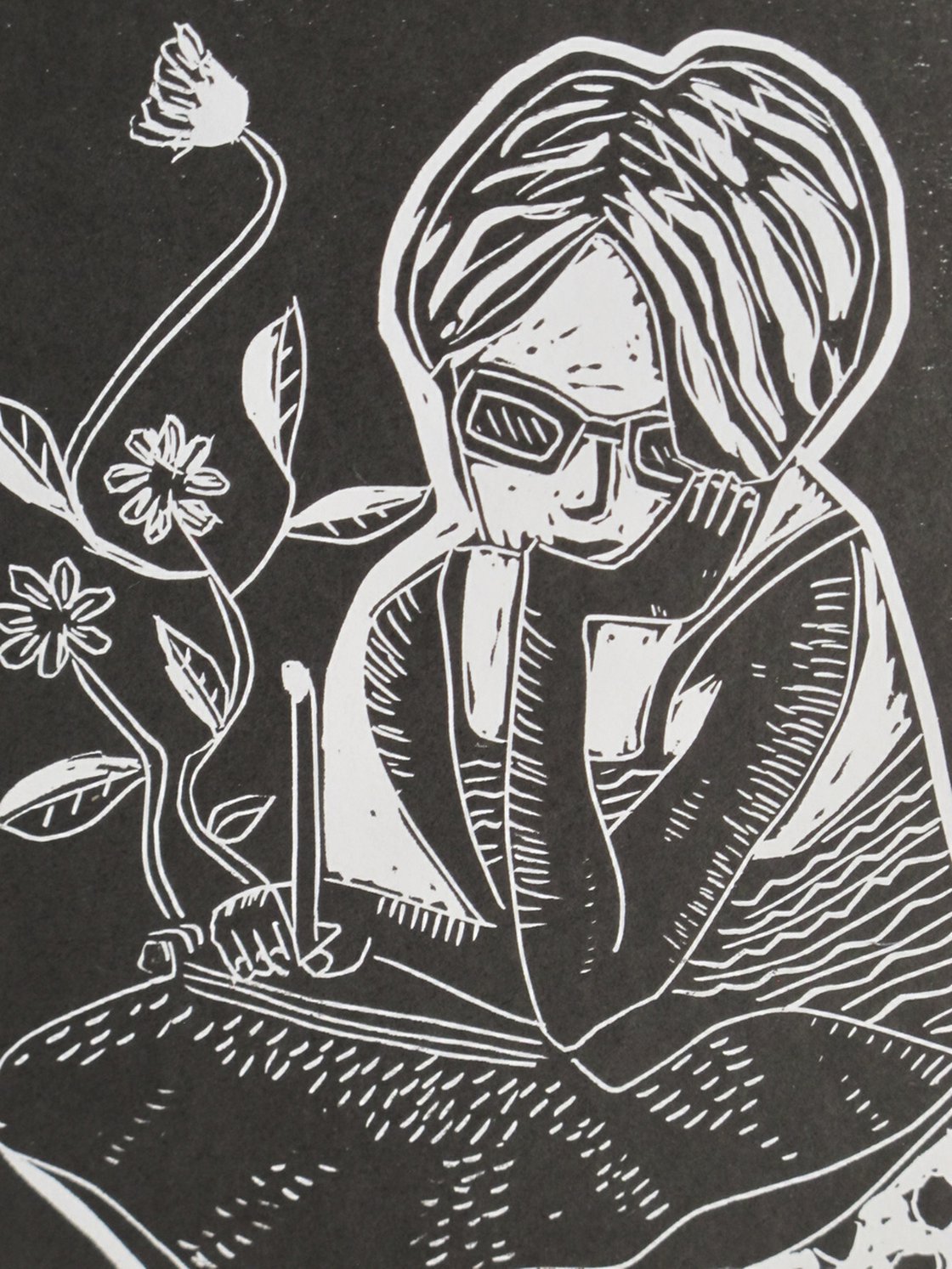 Doodle Girl. Linocut by Catherine O’Neill | Artfinder