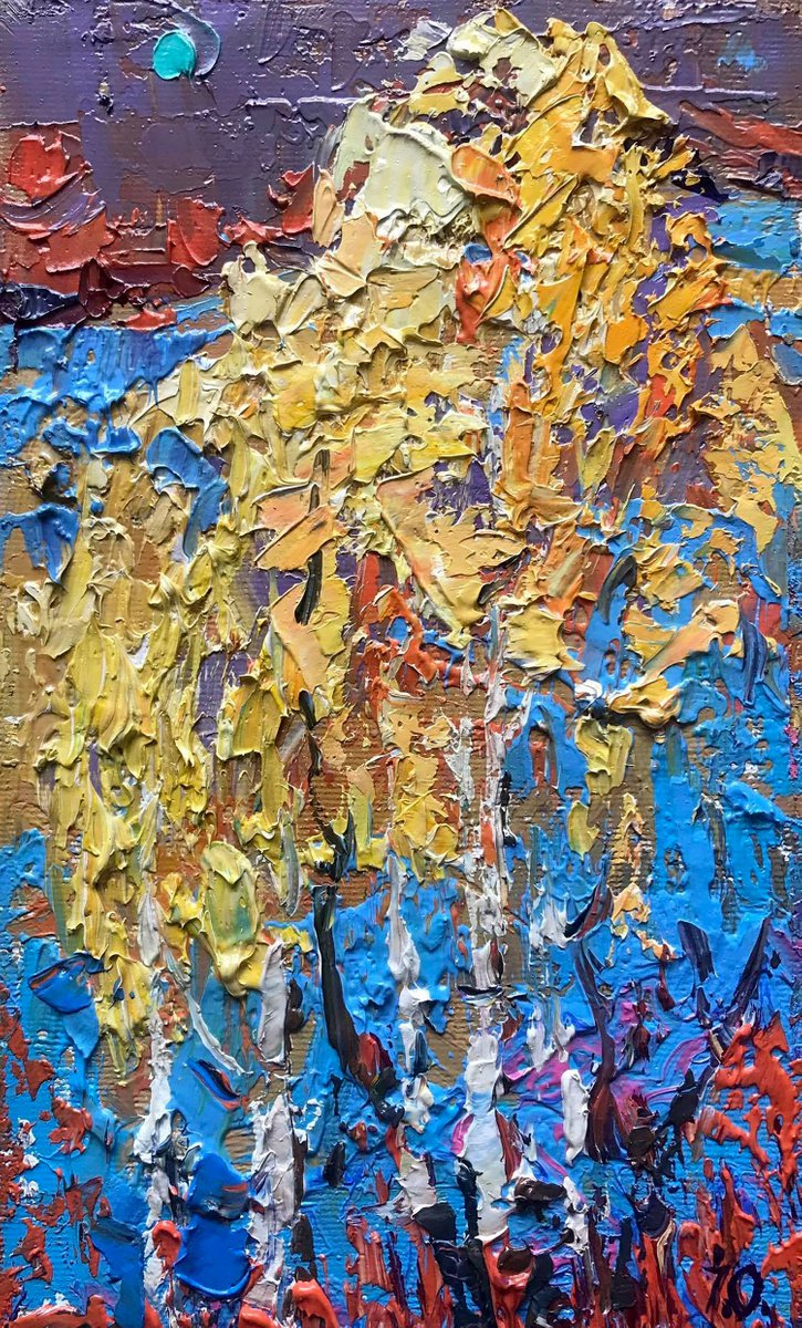 Impressionistic Landscape Oil Painting By Kalenyuk Alex, 10 X 6", Moonlight Night, Original Artwork