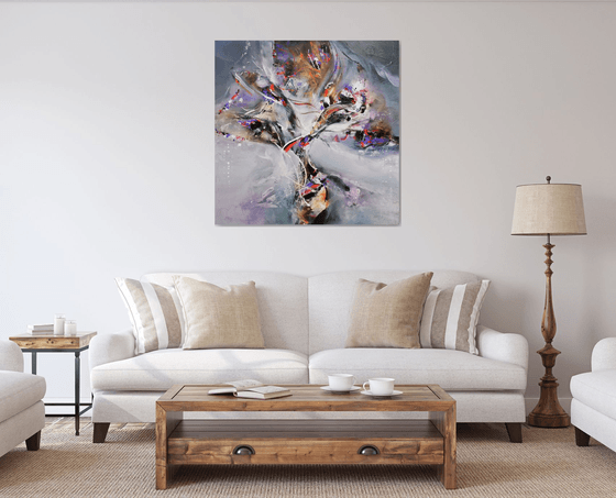 Large beautiful abstract action painting flowers in a pot enigmatic art by Kloska