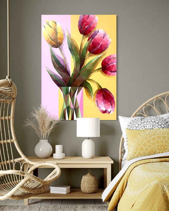 GEOMETRIC PINK AND YELLOW TULIPS