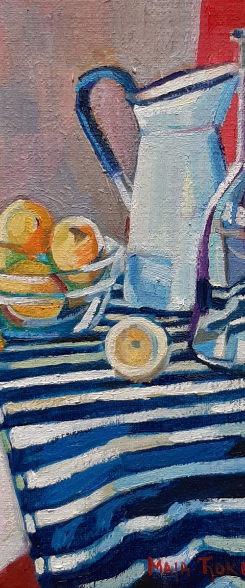 Still life with striped drapery 1 by Maja Đokić Mihajlović