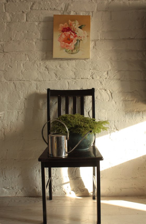 A small bouquet with a peony