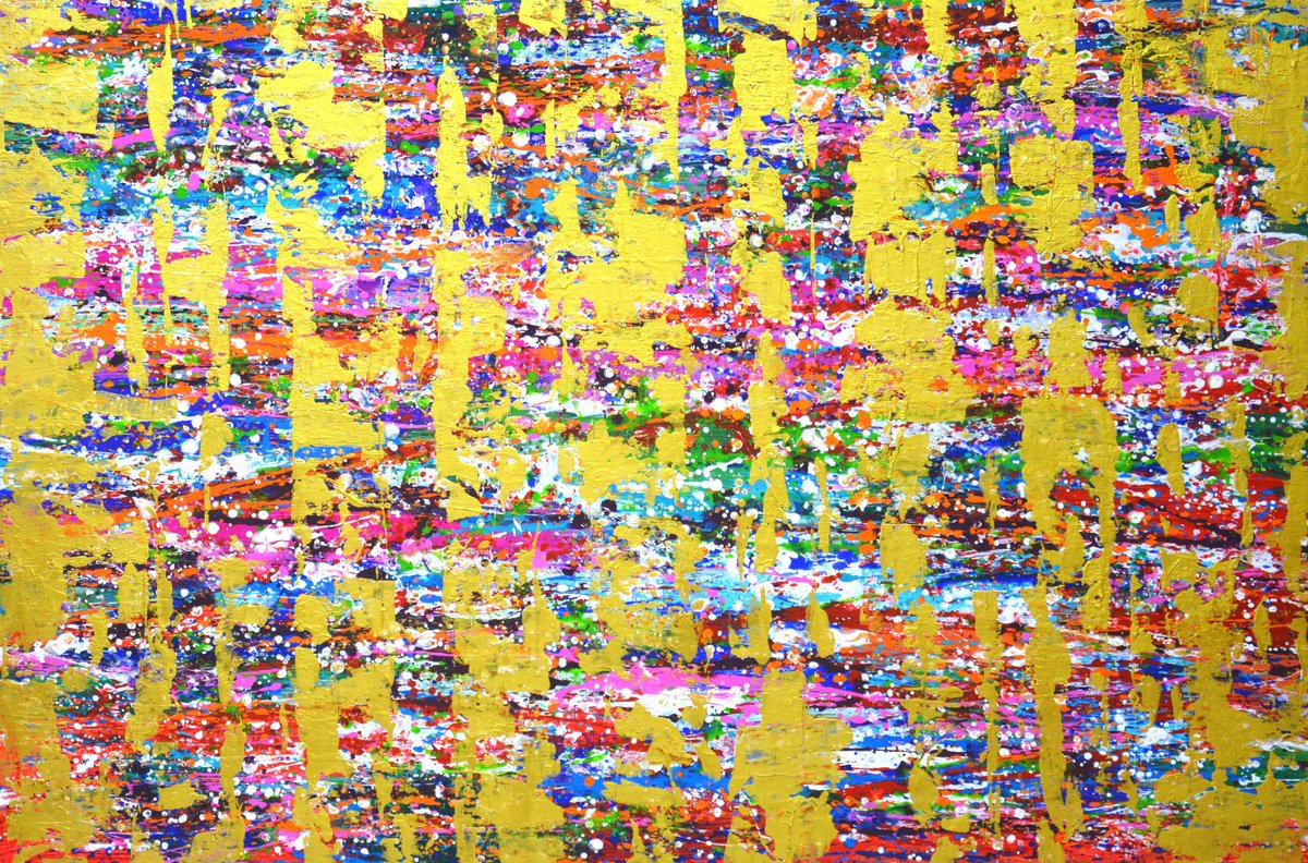 Abstract Acrylic Painting By Iryna Kastsova, 47 X 31, Expression With Gold 3., Original Artwork