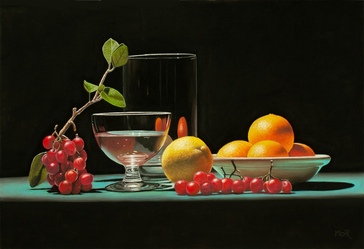 Photorealistic Still Life Pastel Drawing By Dietrich Moravec, 20 X 14, Drama On Stage, Original Artwork