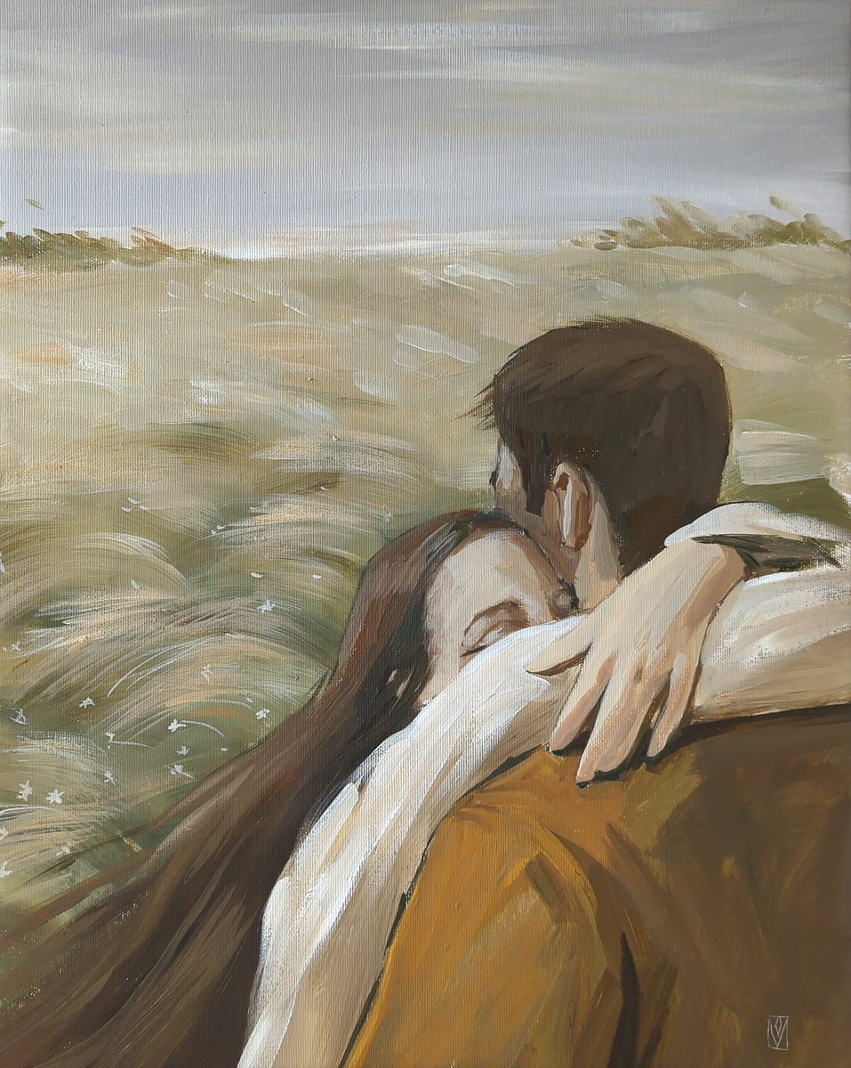 Impressionistic Portrait Acrylic Painting By Olha Vlasova, 16 X 20", Warm Wind, Original Artwork