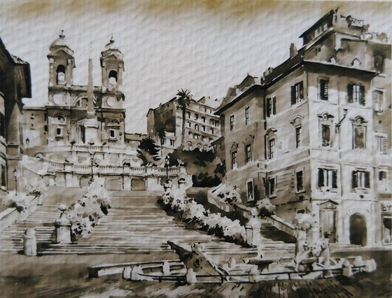 Rome miniature #2. Original watercolour and ink painting