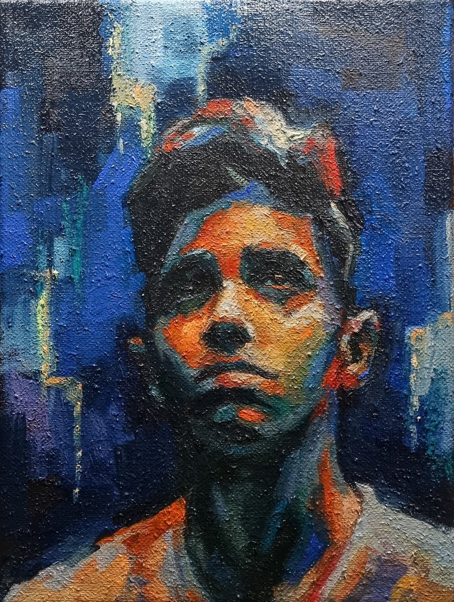 Expressive Portrait Oil Painting By Artmoods Tp, 12 X 16, Interlude 1224-01, Original Artwork