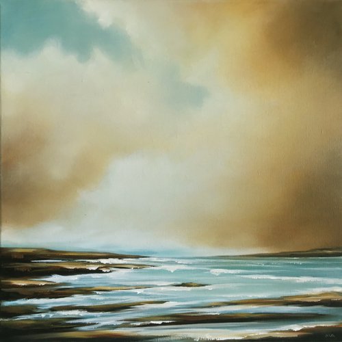 New Skies Meet The Tides Below - Original Seascape Oil Painting on Stretched Canvas by MULLO ART