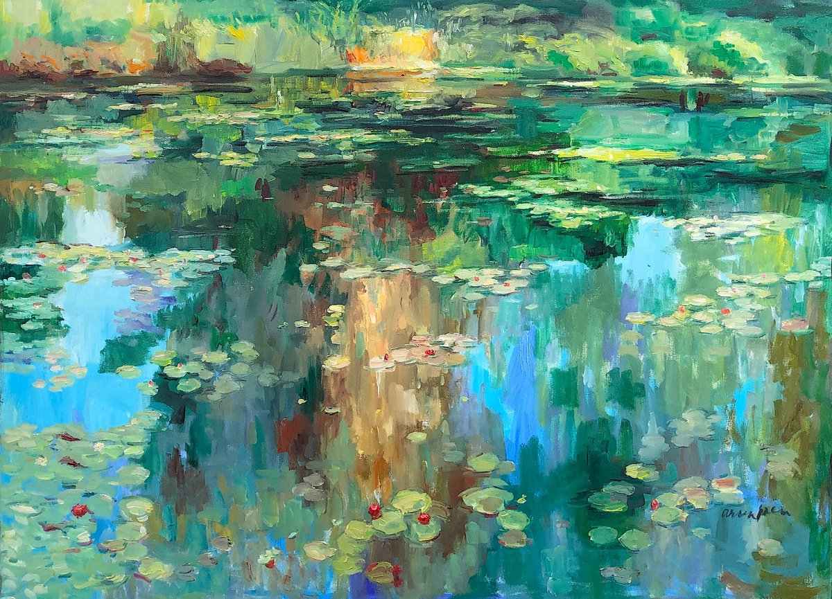 Impressionistic Landscape Oil Painting By Arun Prem, 40 X 30, Stillness Of Summer, Original Artwork