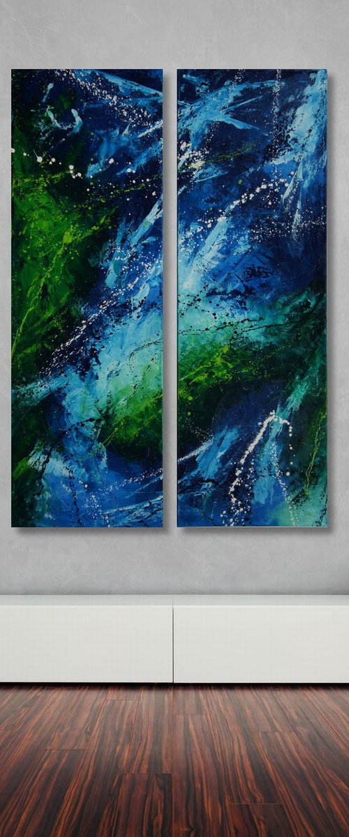 Mountain Stream Fairy (Diptych: 2x 120x40cm) XXL (2x 48x16 inches) oil by Ansgar Dressler