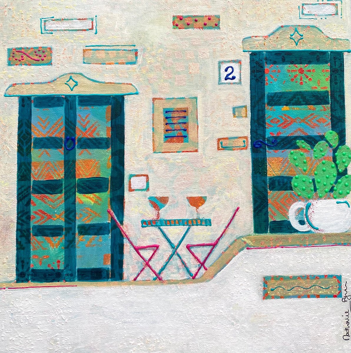 Illustrative Painting , Cocktails At No. 2 By Nathalie Pymm Art, 13 X 13, Artwork For Sale On Artfinder