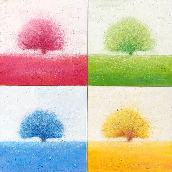 Four seasons. Set of four abstract tree painting on canvas 50-50cm